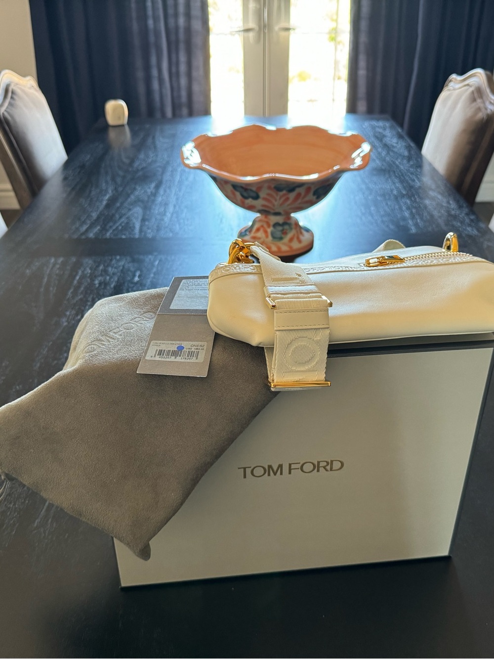 Tom Ford Cream Leather Wristlet Clutch with Gold Hardware